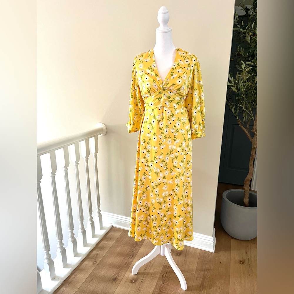 Maggy London Yellow Floral Midi Dress